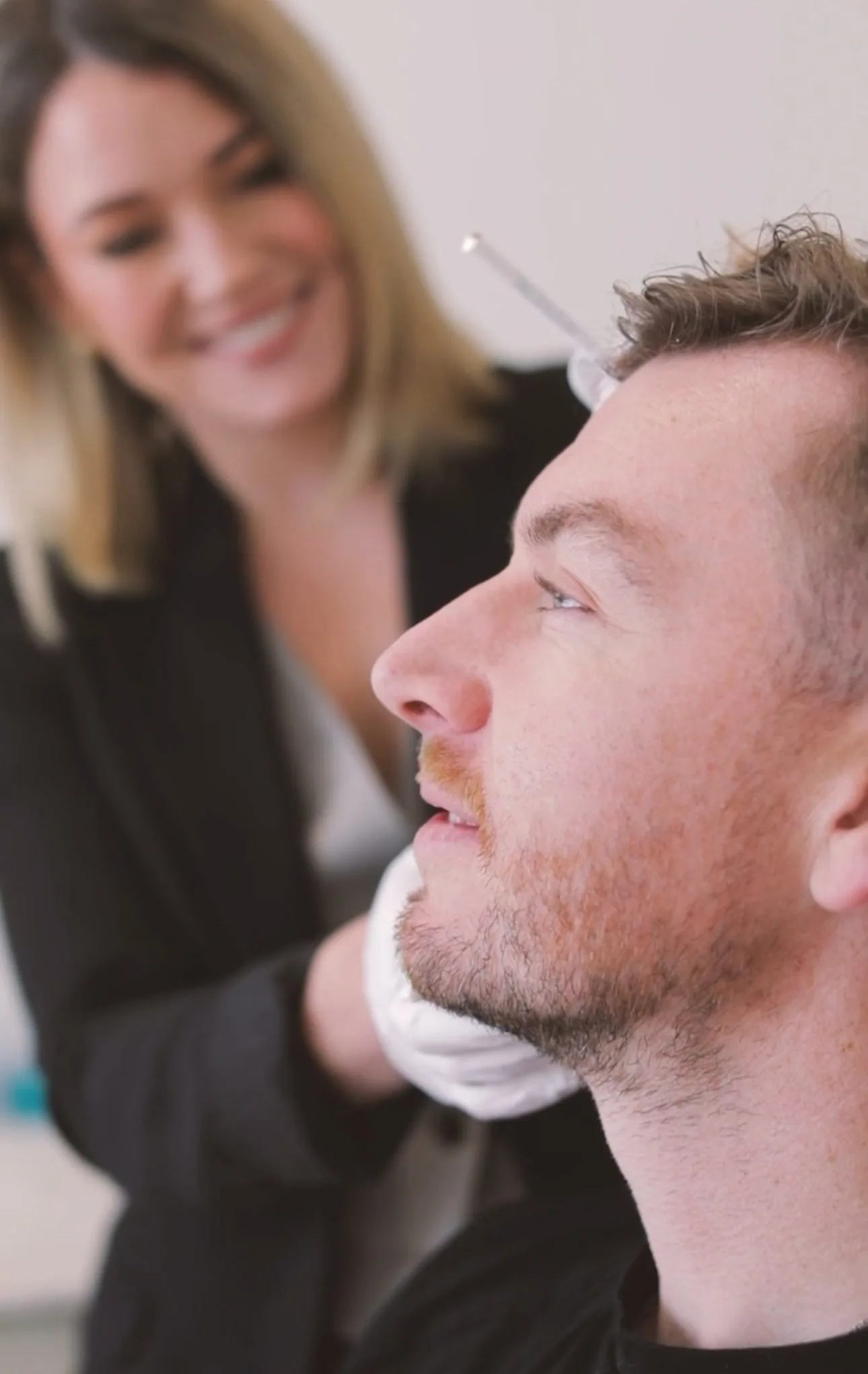Close-up of jawline after treatment to minimise fine lines and wrinkles