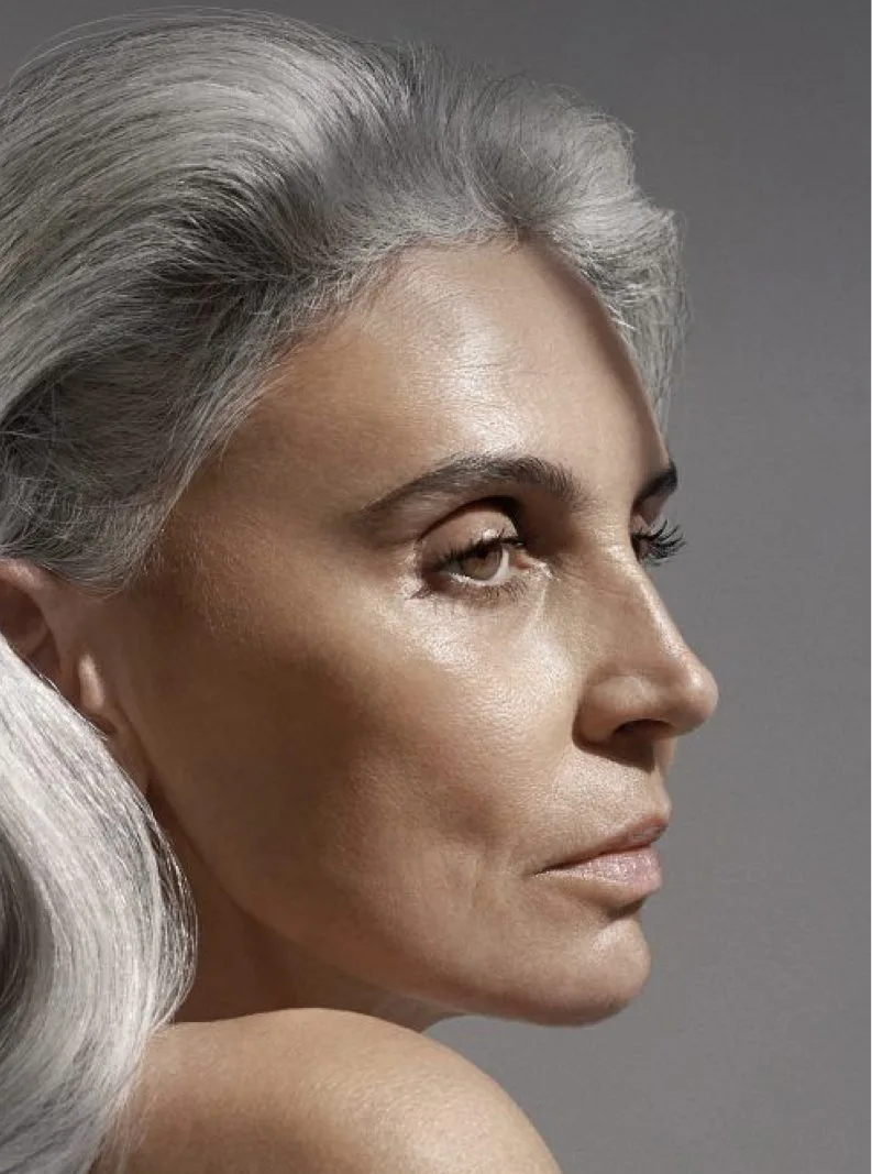 Close-up of mature skin after a rejuvenating treatment at Plump