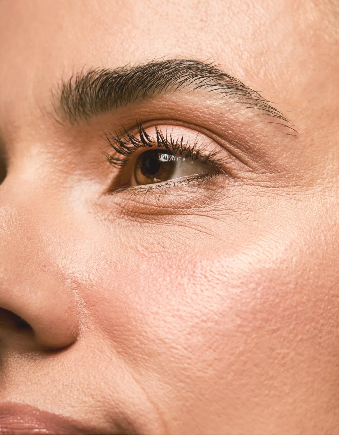 Close up of dehydrated dry skin showing fine texture and dryness around the eye area
