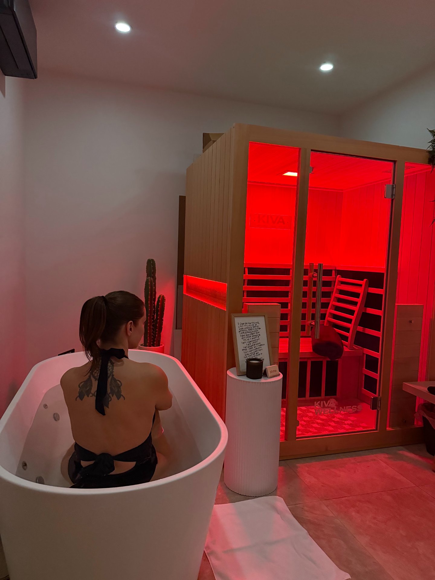 Private wellness room with infrared sauna and cold plunge at Plump Aesthetic Clinic in South Yarra